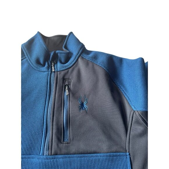 Spyder Men's Sz XL Blue & Black Half Zip Gait Knit Pullover Jacket - Picture 11 of 13